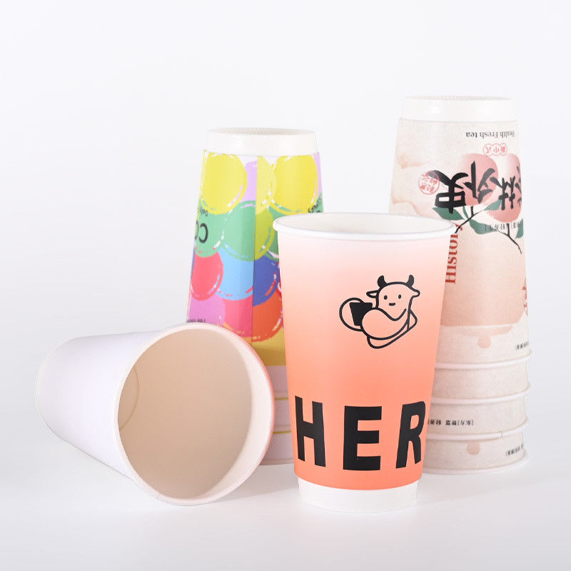 500ml Leakproof Double Wall Paper Cups For Tea Soda Juice OEM ODM Service