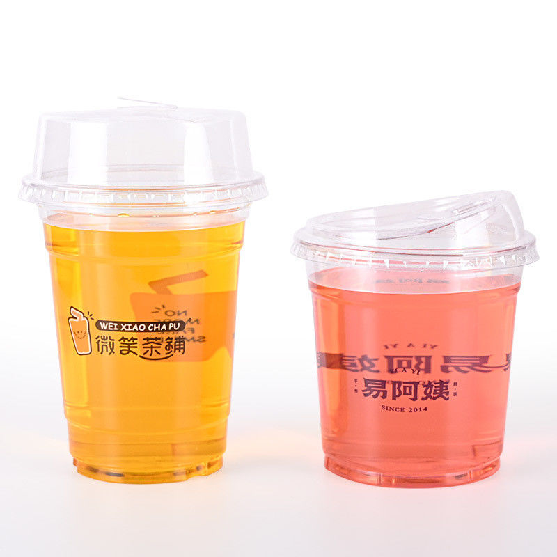 Recyclable Eco Friendly PET Plastic Cups With Strawless Lids Branded Logo For Tea Usage