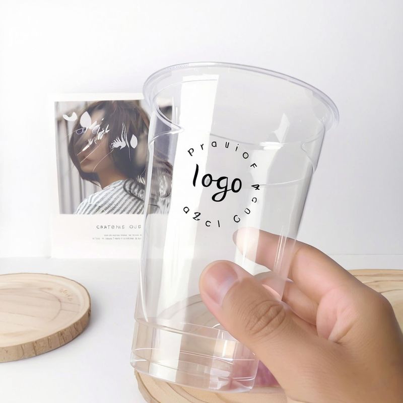Lesense Custom logo Print Caliber 90mm 12/16/24 oz PET Plastic Cups for Cold Drink Beverages