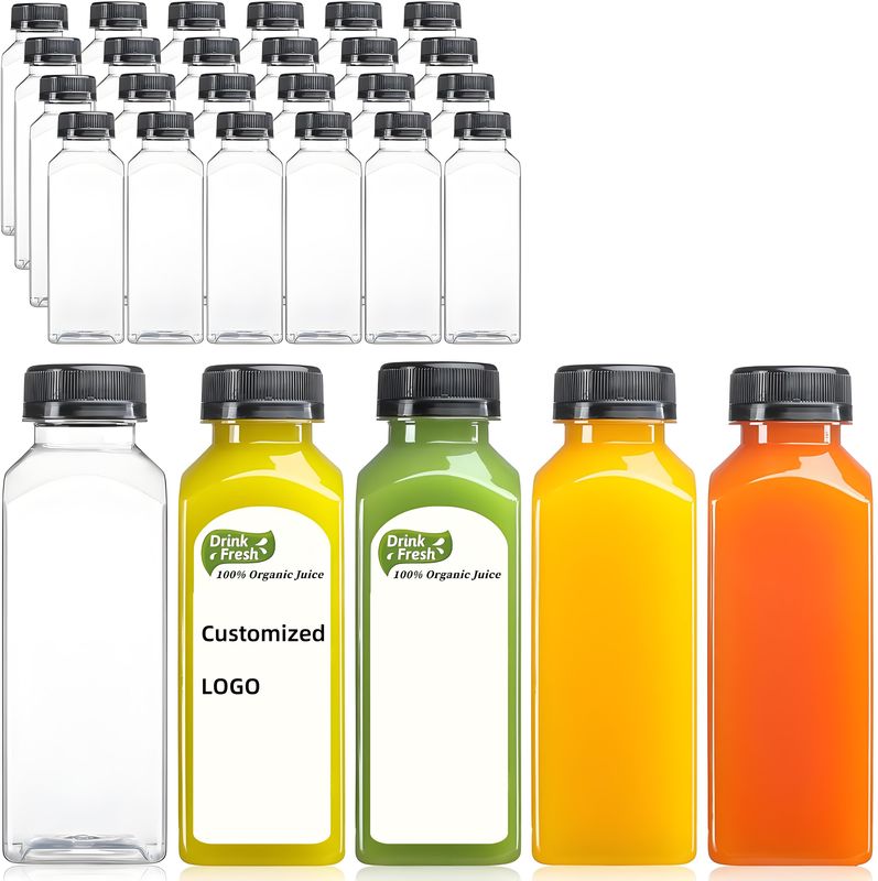 12Oz 16Oz French Round Empty PET Juice Bottle for Cold Brew Coffee Reusable Plastic Juice Bottles with Caps