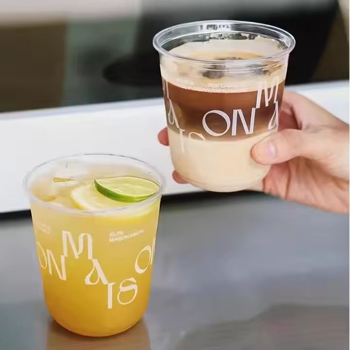 Factory Custom Printing logo Disposable Plastic Cups Soft clear Bubble Boba Tea Plastic Cup with Lid