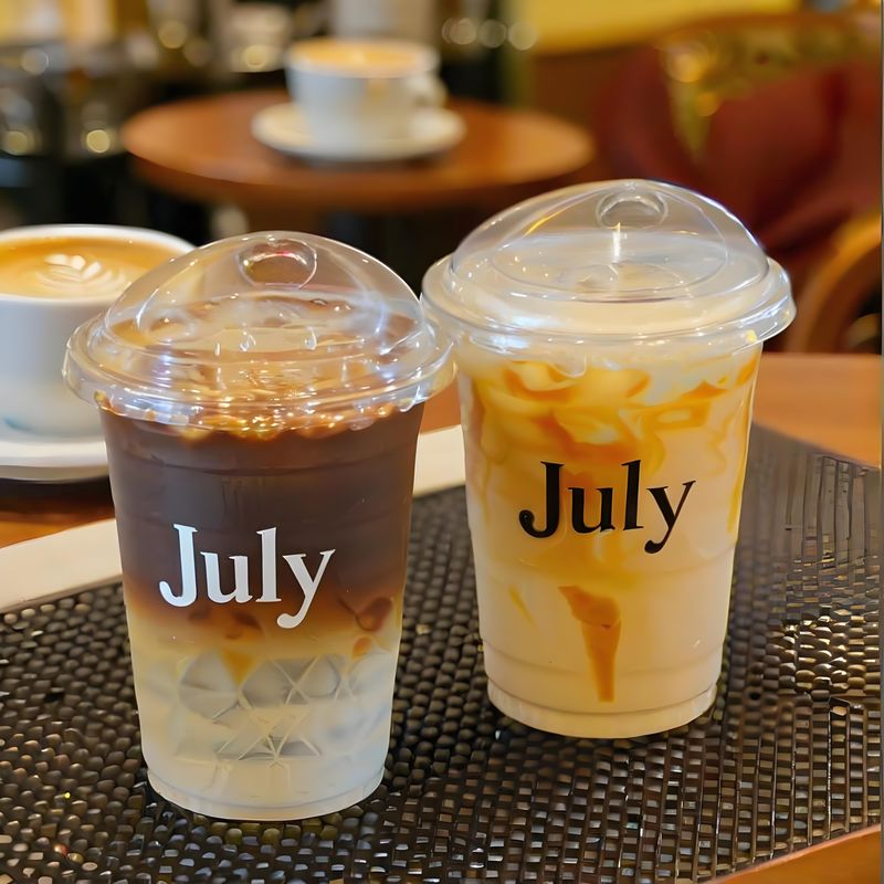 Lesense Custom Logo Disposable Clear Cups With Lid Cold Drink Milk Tea Soda PET Material Plastic Cups