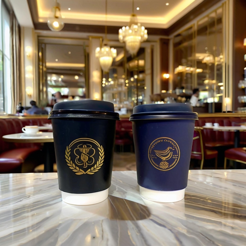 4Oz 8Oz 12Oz 16Oz Biodegradable Cafe Cups Single Wall Double Walls Gold Foil Paper Cups With Lids