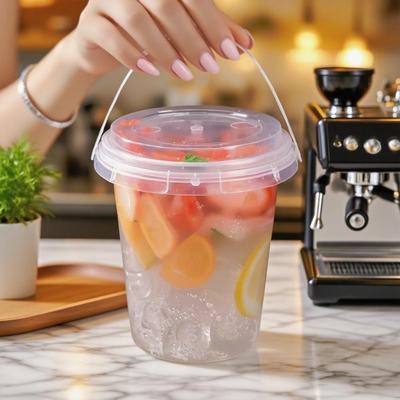 Clear Plastic Cups 24 oz Ice Cream Buckets with Lids & Straws Drink Cups Cocktail Pails Bulk with Handles