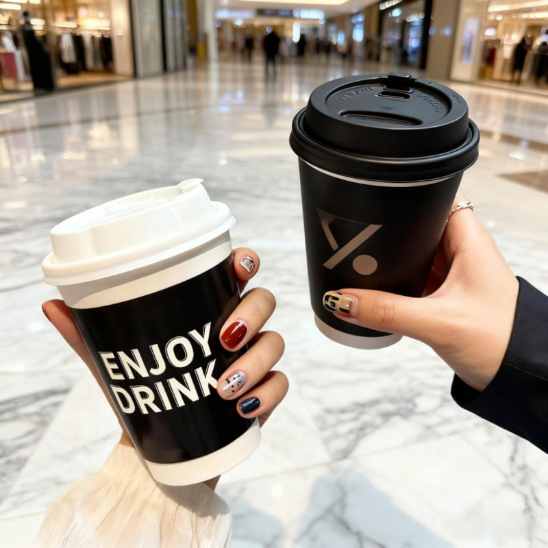 Custom Printed Disposable Coffee Cup 8oz 12oz 16oz Takeaway Single Double Wall Tea Hot Drink Paper Cup