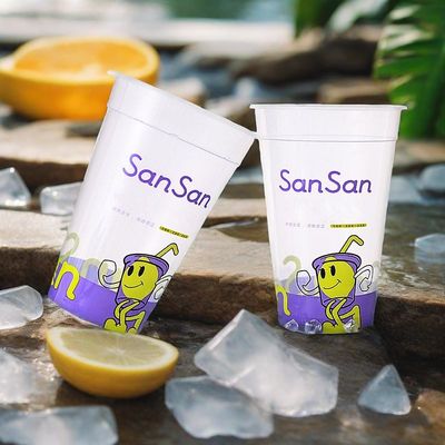 Harga yang bagus Logo Custom Food Grade Plastik 1000ML 34 OZ Disposable Hard PP 119mm Caliber Ln-mold Label Gelembung Susu Teh Cup dengan Tutup on line