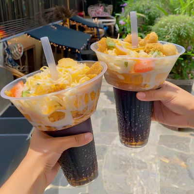 New Function 2 in 1 PP Snack and Drink Cup Disposable Plastic Cup with Snack Bowl on Top for Hot Pot Milk Tea Ice Snacks