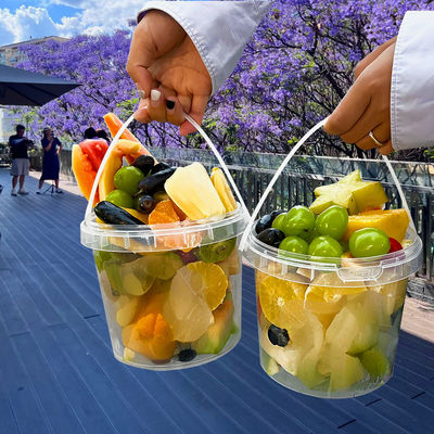 Disposable 1000ml Clear Plastic Bucket Portable Fruit Lemonade Juice Cup Handle Lid Bubble Tea Party Drinks Large Capacity