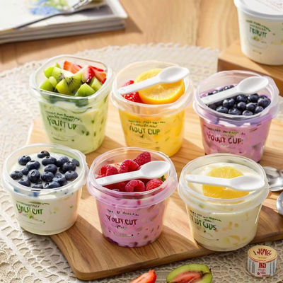 Custom Ice Cream Fruit Yogurt Smoothie Plastic Cup Mini Disposable Dessert Bucket Cups PET U Shaped Clear Parfait Cups with Lids