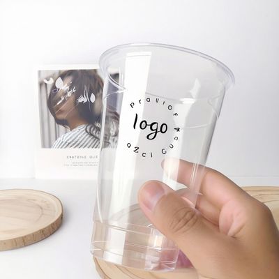 Lesense Custom logo Print Caliber 90mm 12/16/24 oz PET Plastic Cups for Cold Drink Beverages