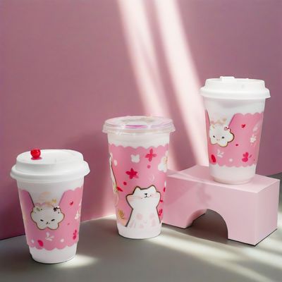 Clear PET Disposable Plastic Cold Drink Coffee Bubble Tea Tea Cups With Lids
