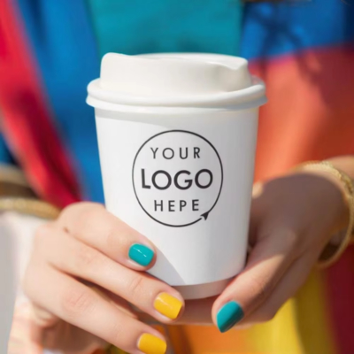 Custom logo Printed Takeaway 12oz Disposable Tea Cardboard Hot Drink Paper Cup with Lid Holder Carrier