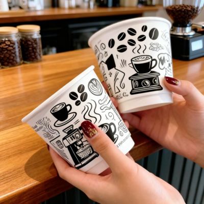 Xưởng in ly cà phê 8oz 16oz dùng một lần mang đi có nắp đậy cho đồ uống nóng