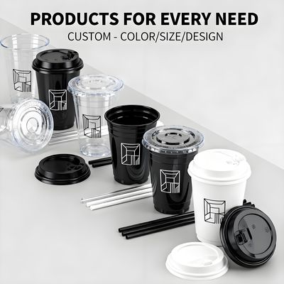 Hàng mới về ly nhựa PET trong suốt đựng đồ uống lạnh 12oz 16oz 20oz 24oz có nắp đậy cho quán cà phê nước ép