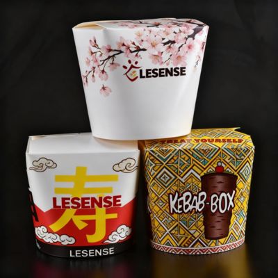 Bolso de Papel Kraft Branco Caixa de macarrão Embalagem de alimentos descartável