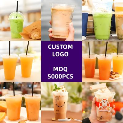 Customized 16 oz Plastic Cup Disposal Iced Coffee Cups Bubble Tea Boba Cold Drink PET Cups with Lids