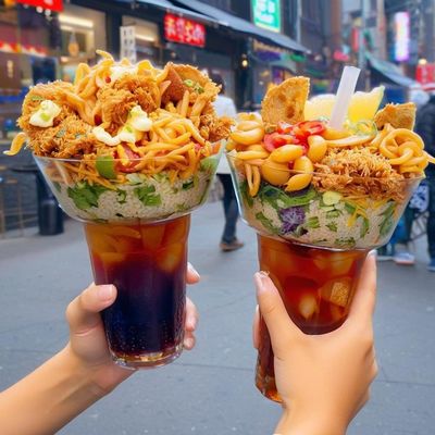 Factory 2 in 1 Plastic Cup with PP Bowl Holder Take-out Drinking Cup Fried Chicken Cola Layered Cup